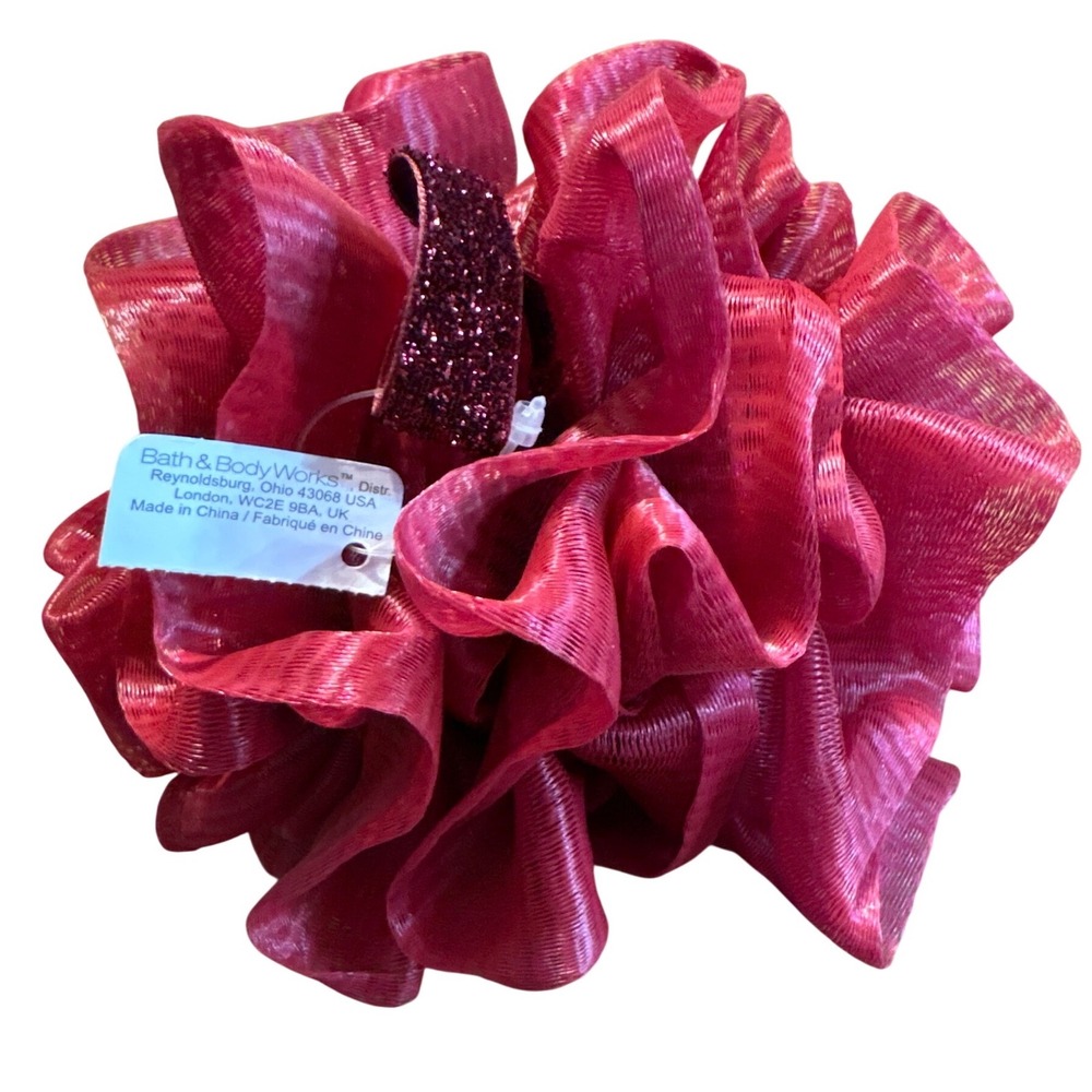 Vintage‎ Bath Body Works Large Red Mesh Bath Shower Pouf Loofah Glitter Accent